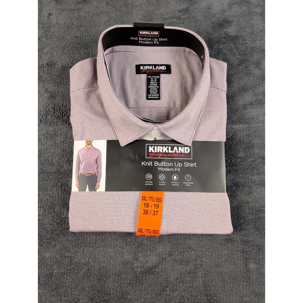 Kirkland Men Size XXL 18/19 36/37 Knit Wrinkle Resist Dress Shirt NWT Purple